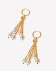 5 Chain Pearl Dangle Threaded Huggie Hoop Earring