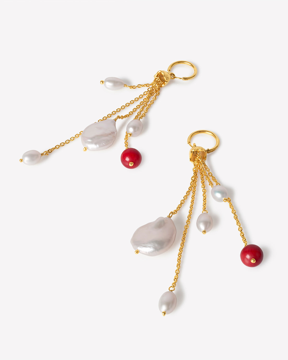 5-Strand Chain Tassel Huggie Hoop Earrings with Freshwater Pearls
