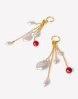 5-Strand Chain Tassel Huggie Hoop Earrings with Freshwater Pearls and Coral