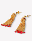 Dot Red Enamel Tassel Earrings