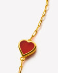 Deep Heart Bezel-Set Carnelian Chain Bracelet
