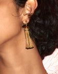 Dot Black Enamel Tassel Earrings