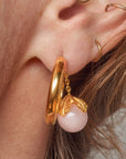 Rose Quartz Pendant Huggie Earring