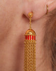 Dot Red Enamel Tassel Earrings
