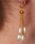 5 Chain Pearl Dangle Threaded Huggie Hoop Earring