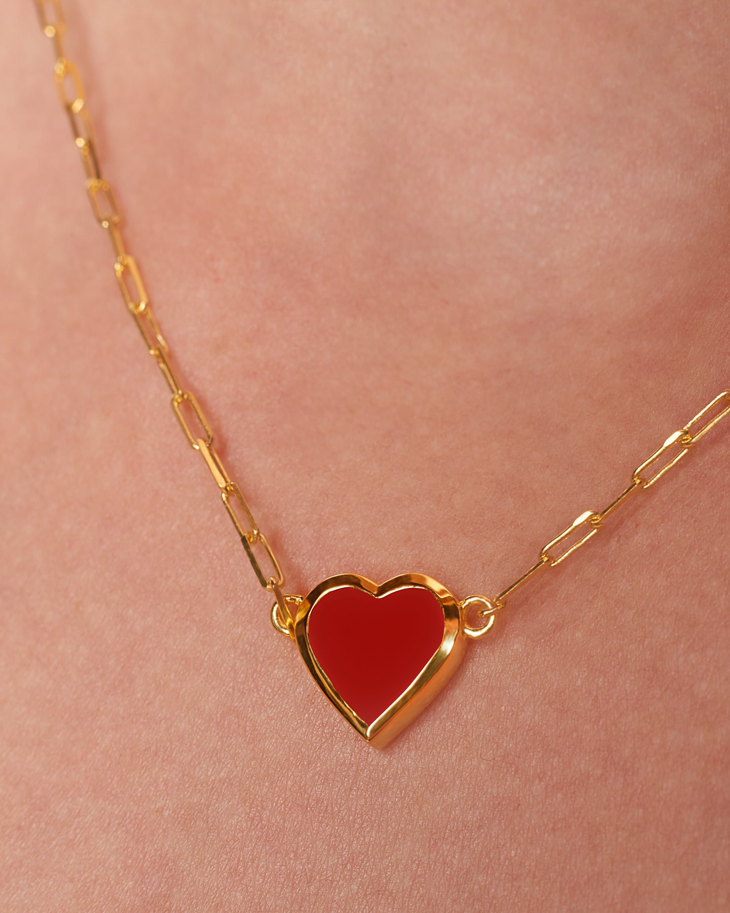 Deep Heart Bezel-Set Carnelian Chain Necklace